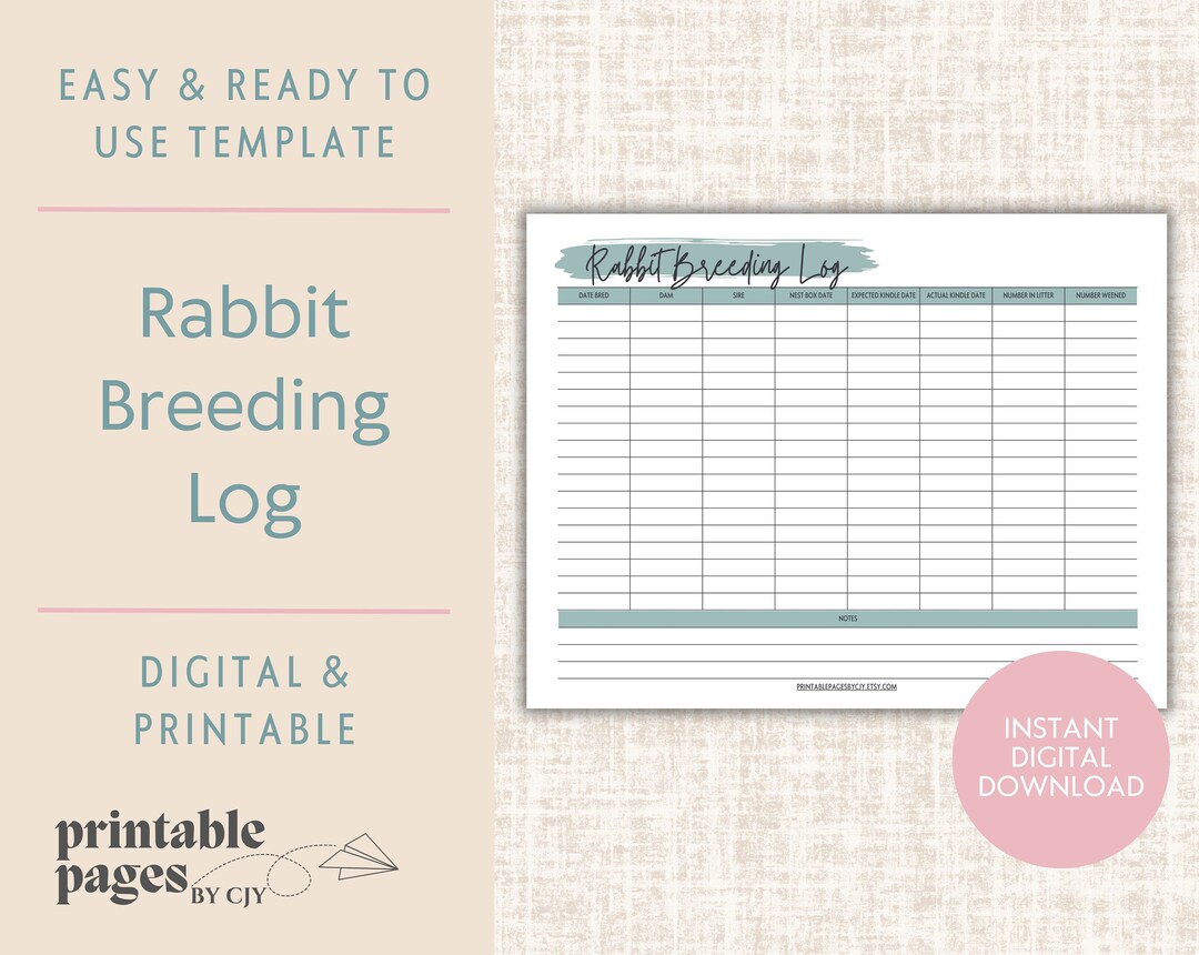 Rabbit Breeding Log Rabbity Breeding Record Rabbit Etsy