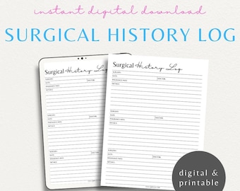 Surgery History Log | Patient Surgical History Record | Surgery Chart | Surgery Log | Health Tracker | Medical Binder