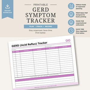 GERD Tracker Printable | Acid Reflux Symptom Log (Digital Download)