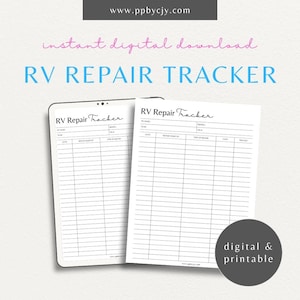 Traqueur de réparation de VR | Journal d'entretien du camping-car | Carnet de bord de réparation de camping-car | Liste de contrôle du service de roulotte de voyage | Journal d'entretien des autocars