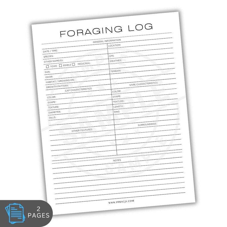 Mushroom Foraging Log Printable Template | Digital Download | Fungi ...