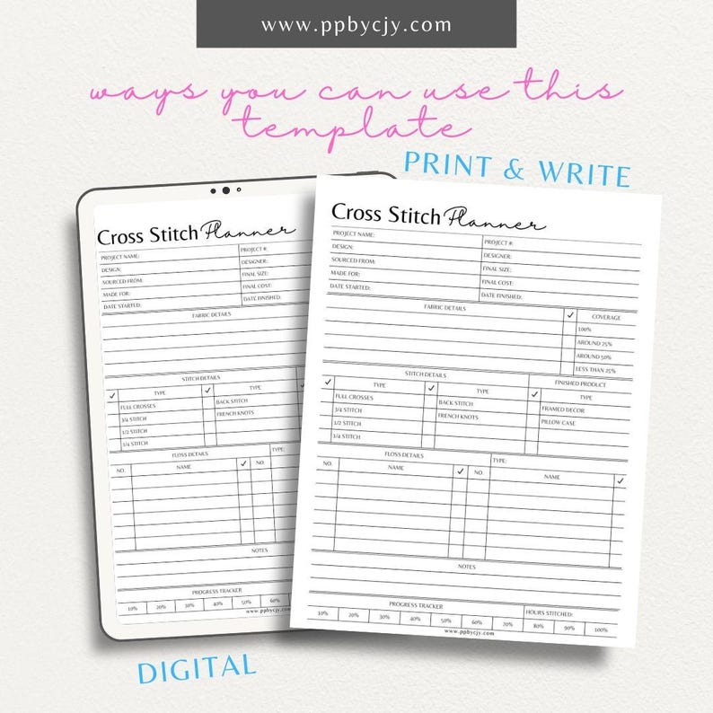 Cross Stitch Planner Printable Template | Digital Download | Craft ...