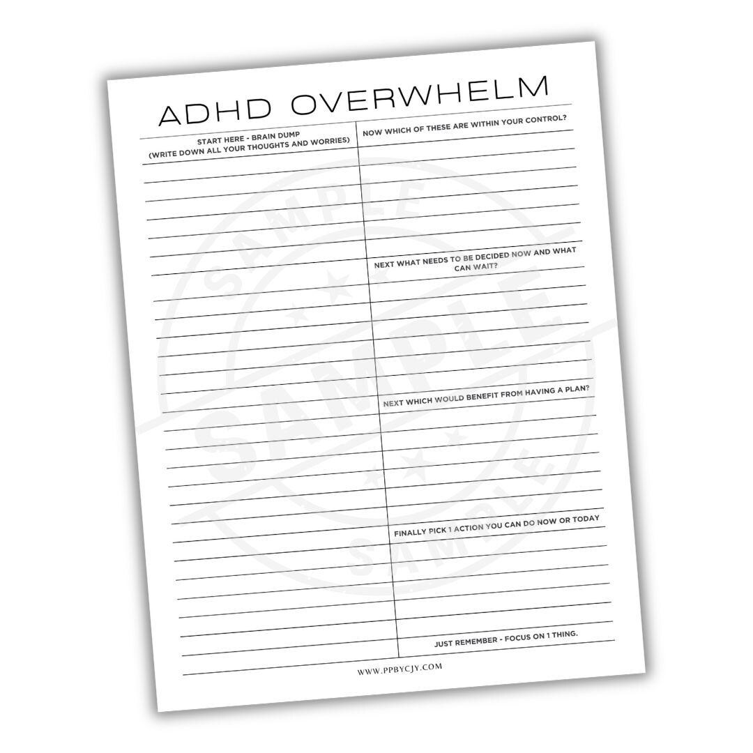 ADHD Overwhelm Sheet | Focus & Task Management | Mental Health ...