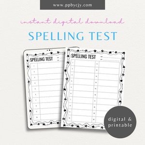 Spelling Test Template | Classroom Weekly Spelling Assessment | Student Spelling Quiz Sheet | Homeschool Kids Spelling Practice Test