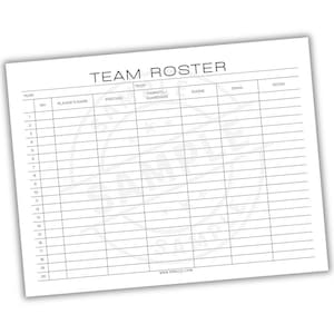 Sports Team Roster Template | Club Organization Member List | School Coach Player Contact List | Athlete Team Member Lineup Info Sheet
