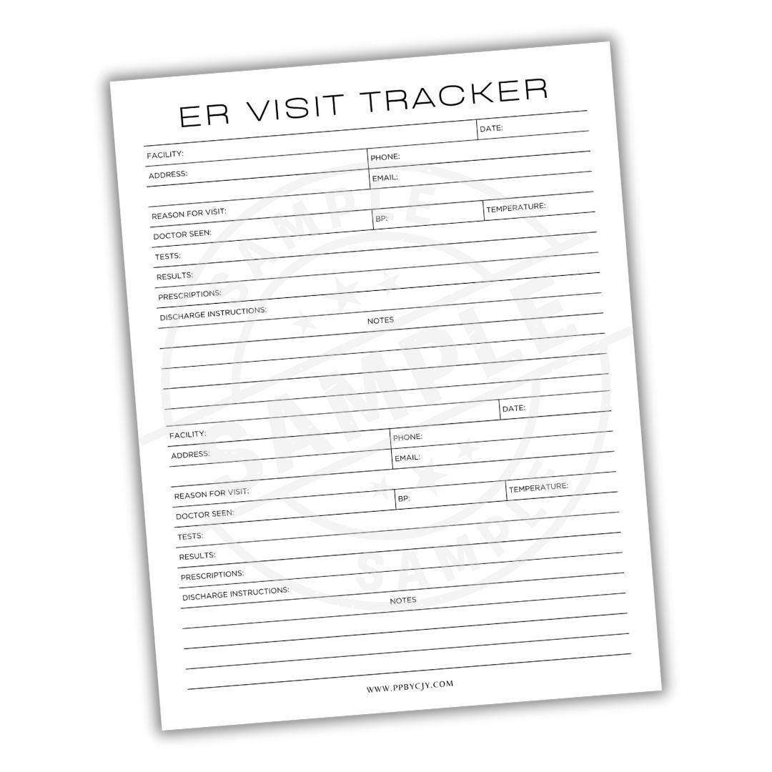 Visit Tracker Reseptionist ER Visit Tracker Printable PDF | Emergency Room Visit Log Template ...