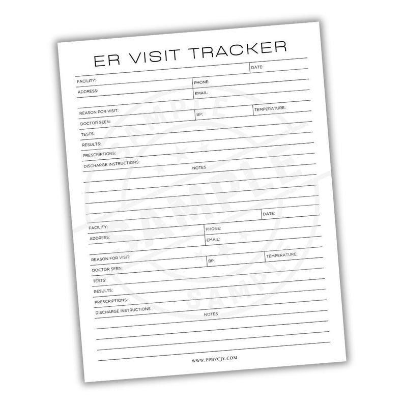 Visit Tracker Chart ER Visit Tracker Printable PDF | Emergency Room Visit Log Template ...