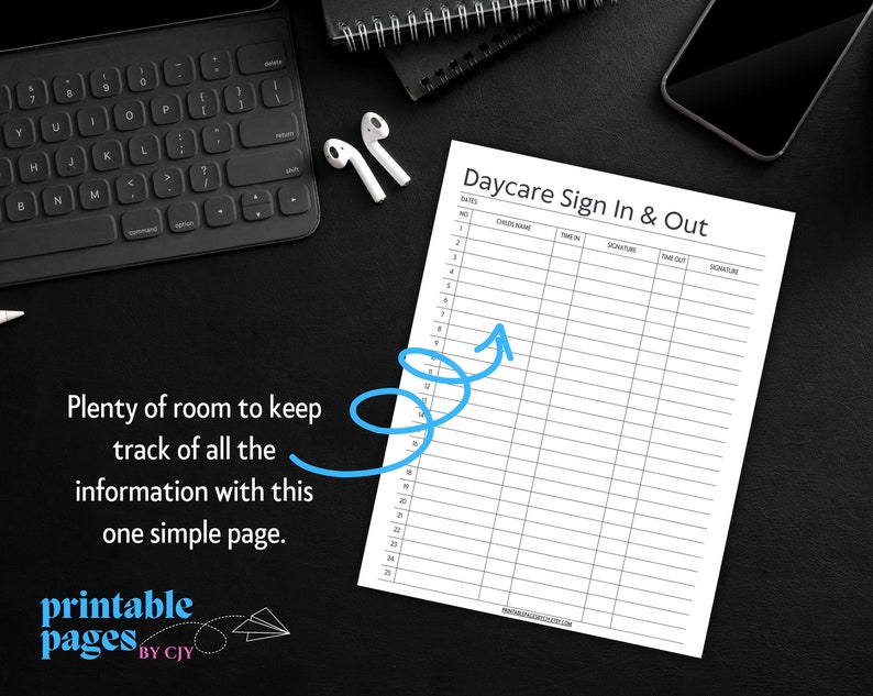 Daycare Sign in Sheet Printable Childcare Check in Form - Etsy
