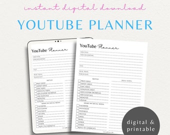 YouTube Video Planner | Social Media Video Content Planner | Printable Vlog Calendar Checklist | You Tube Script Template