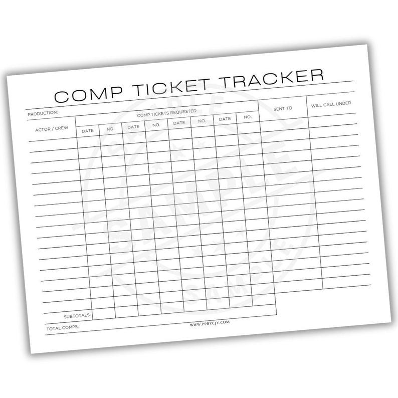 Comp Ticket Tracker Printable PDF | Complimentary Ticket Log & Event ...