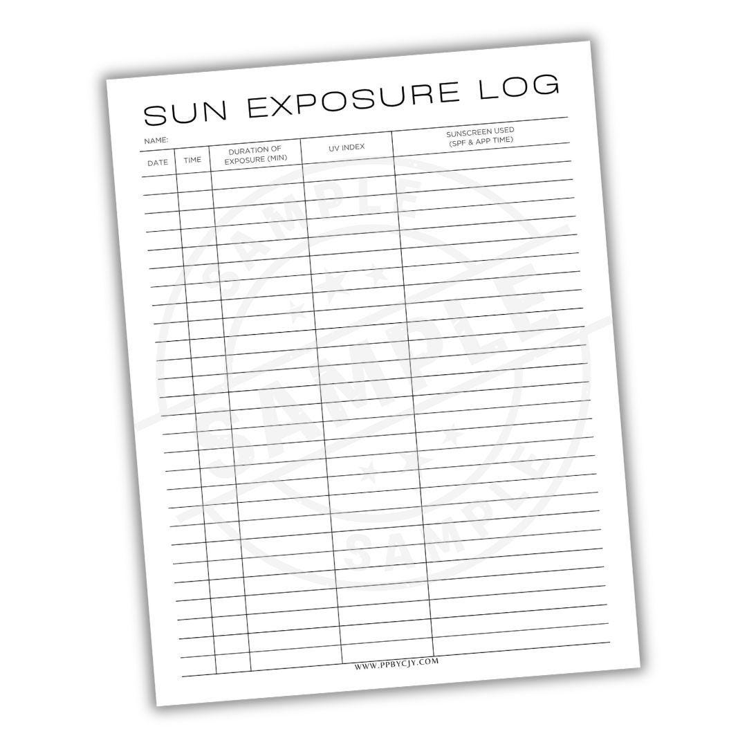 Sunscreen Log Sun Exposure Log | UV & Skin Protection Tracker | Health Printable ...