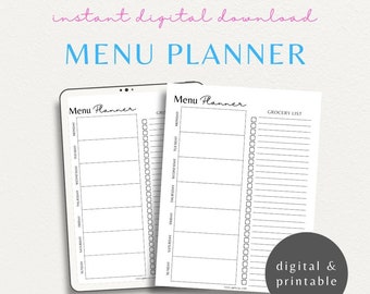 Weekly Meal Planner Shopping List Printable Template | Food Grocery Shopping Planner Checklist |  Minimal Daily Menu Planning Grocery List