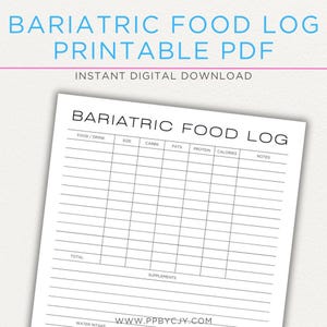 Bariatric Food Log | Gastric Bypass Post Surgery Nutrition Journal | Gastric Sleeve Weight Loss Diet Tracker | Gastrectomy Meal Diary