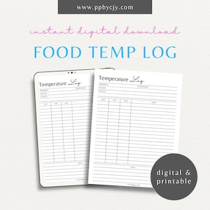 Food Temperature Log Printable Template | Digital Download | Kitchen Safety Record | Cooking Temp Tracker | Restaurant Compliance Sheet
