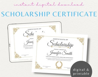 Customizable Scholarship Certificate | Personalized Academic Award Template | Custom Editable Scholarship Honor Recognition Printable