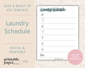 Laundry Family Chore Schedule Printable Template | ADHD Cleaning To Do List | Handwriting Green Daily Weekly Laundry Organization Planner