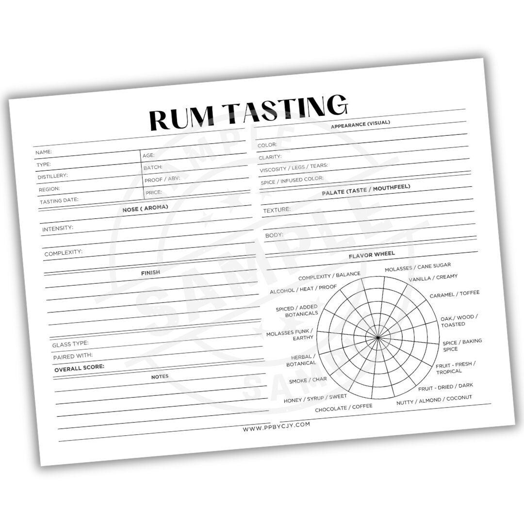 Rum Tasting Scorecard Printable Template | Digital Download | Rum ...