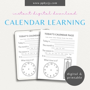 Calendar Learning Worksheet | Educational Kids Calendar Learning Activity | Elementary Learning About Time | Homeschool Days Months Practice