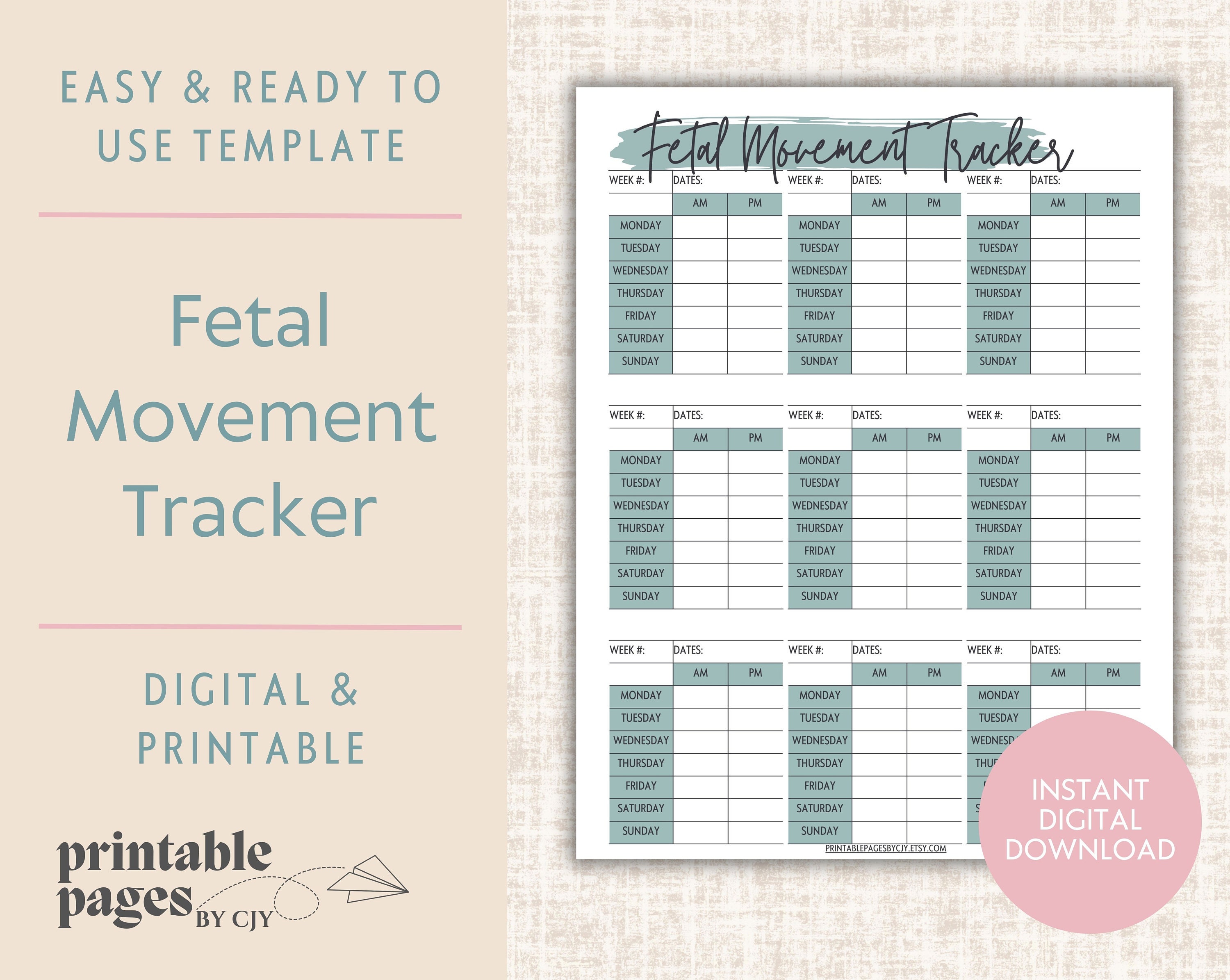 Fetal Movement Tracker Baby Movement Counter Template Etsy