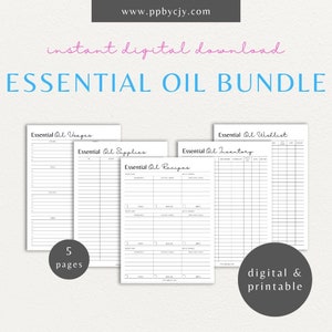 Afdrukbare bundel etherische oliën | Aromatherapieplannerkit | Receptbeheer olie-inventaris | Verzameltracker etherische oliën