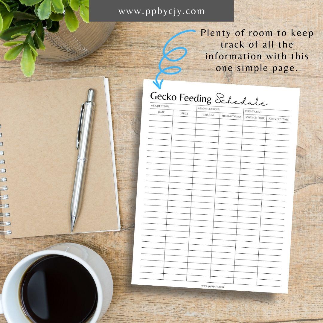 Gecko Feeding Schedule Printable | Pet Care Log | Reptile Nutrition ...