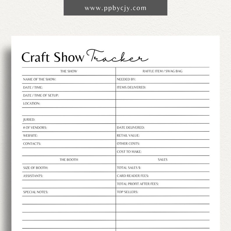 Craft Fair Tracker Printable Template | Digital Download | Vendor Sales ...