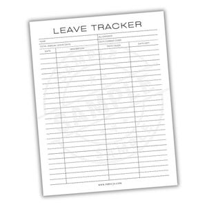 Annual Time Off Leave Tracker | Holiday Vacation Employee Work Absence Log | Yearly HR Personal Time Off Management Record