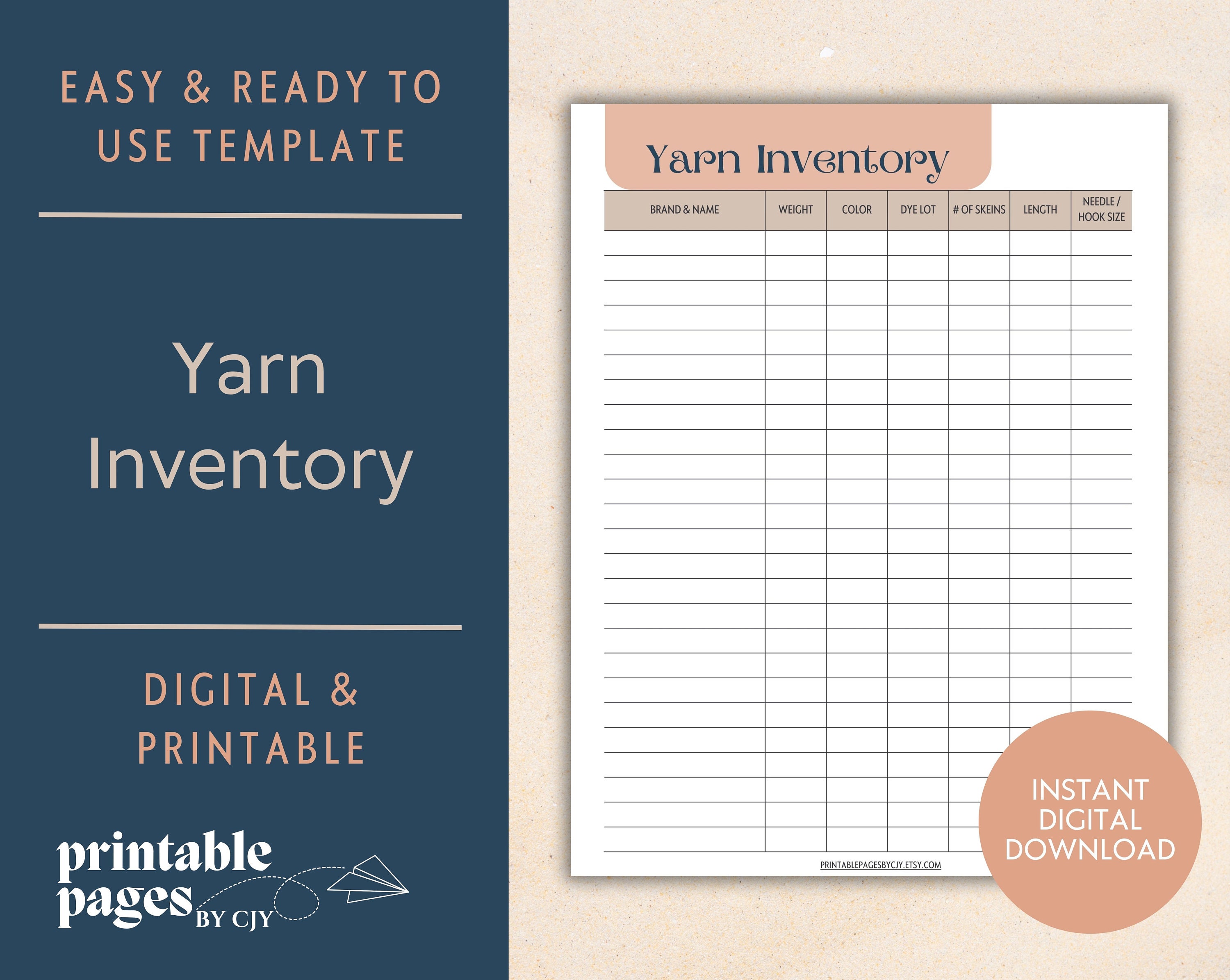 Yarn Inventory Yarn Organizer Sheet Knitting Yarn Printable Template