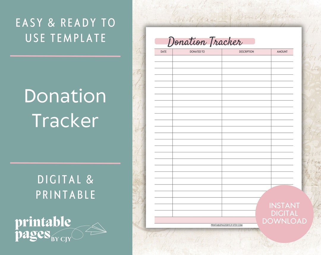 Donation Tracker Printable Giving Log Charitable Donation - Etsy