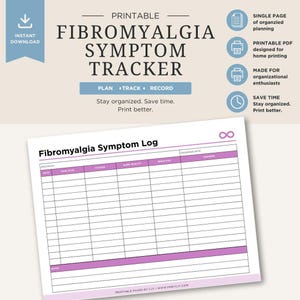 Fibromyalgia Symptom Tracker | Pain, Fatigue, Sleep Log (Digital Download)