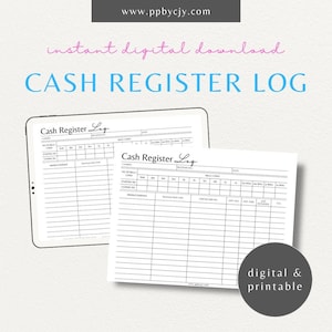 Kassenlogbuch Druckbare Vorlage | Digitaler Download | Täglicher Umsatz-Tracker | Cash-Flow-Rekord Blatt | Business Organizer