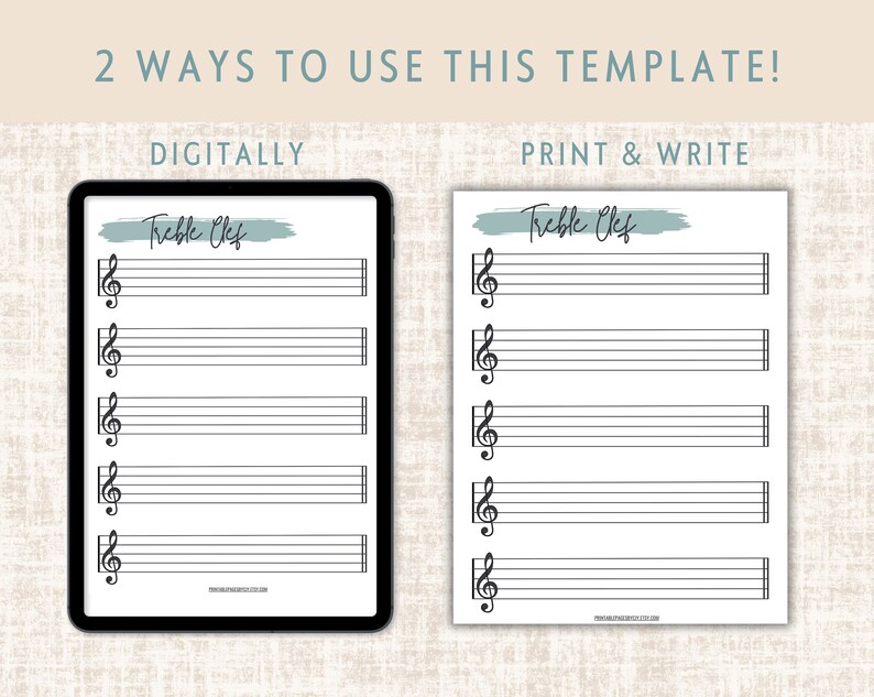 Treble Clef Printable Sheet Music Template Music Staff Note Writing
