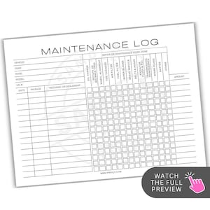 Automotive Maintenance Log Printable | Car Maintenance Tracker | Vehicle Service Record | Instant Digital Download | Car Repair Log