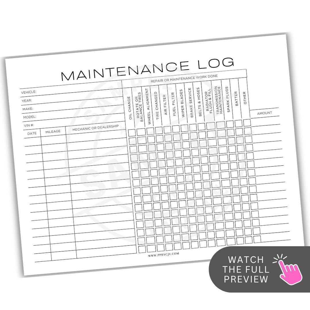 Automotive Maintenance Log Printable | Car Maintenance Tracker ...