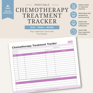 Registro imprimible del tratamiento de quimioterapia contra el cáncer / Rastreador de efectos secundarios de la quimioterapia (descarga digital)