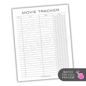 Movie Tracker Review Printable | Cinema Film Critique Log | Movie Watcher Rating Opinion Tracker | Film Appreciation Critic Watchlist