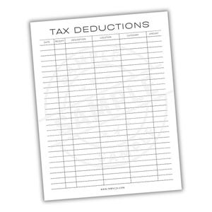 Tax Deduction Organizer | Tax Preparation Expense Log | Small Business Tax Deductible Expense Planner | Freelance Tax Organizer