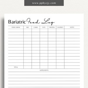 Bariatric Food Log | Gastric Bypass Post Surgery Nutrition Journal