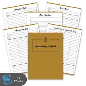 Registro de geocaching imprimible en PDF / Paquete de seguimiento de búsqueda del tesoro de 11 páginas (descarga digital)