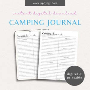 Modèle imprimable de journal de camping | Téléchargement numérique | Bûche d'aventure en plein air | Traqueur de souvenirs de camping | Journal de la nature