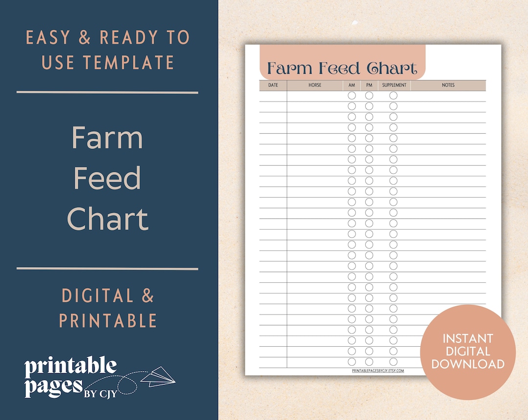 Horse Feed Chart Chore Record Printable Template Boho Style Etsy