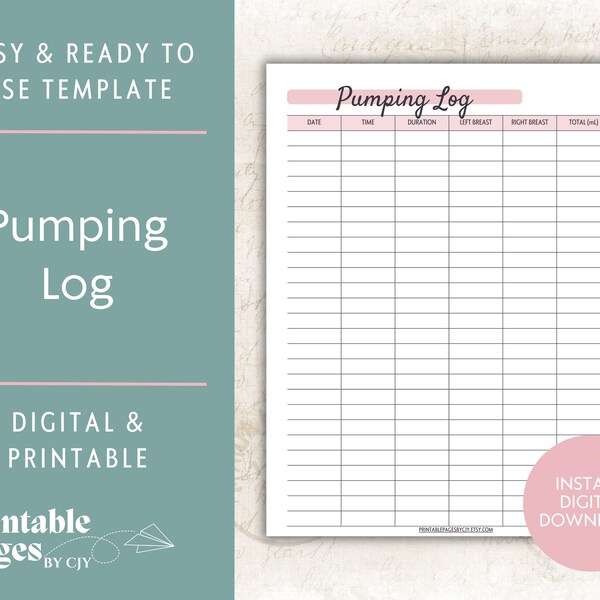 Pumping Log | Breastfeeding Log | Breast Feeding Tracker | Newborn Feeding Chart | Milk Supply Log | Nursing Log Chart