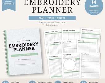 Embroidery & Cross Stitch Planner | 14 Page Needlework Stitch Project Bundle (Digital Download)
