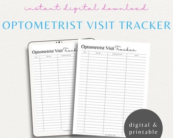 Optometrist Visit Tracker | Eye Doctor Visit Log | Health Tracker | Medical Binder | Medical Record | Vision Doctor Tracker