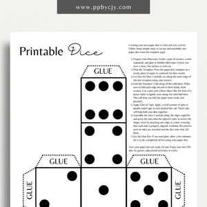 Dice Game Printable Template Digital Download Fun Family Activity Dice