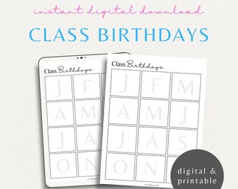 Class Birthday Tracker | Student Birthday Reminder | Minimalist Class Birthday List | Birthday Organizer Template | Student Class Birthdays
