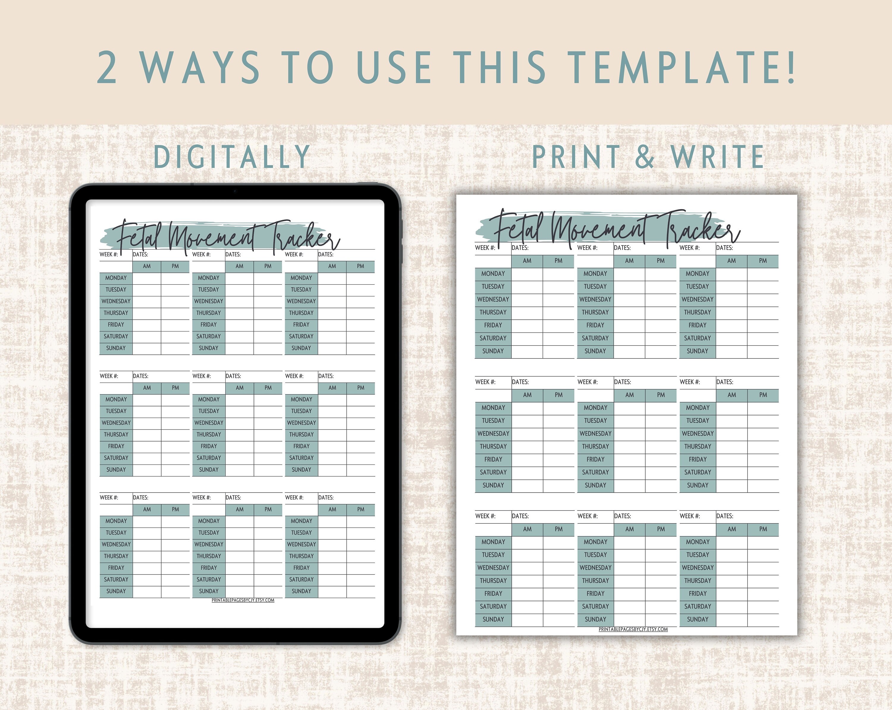 Fetal Movement Tracker Baby Movement Counter Template Etsy