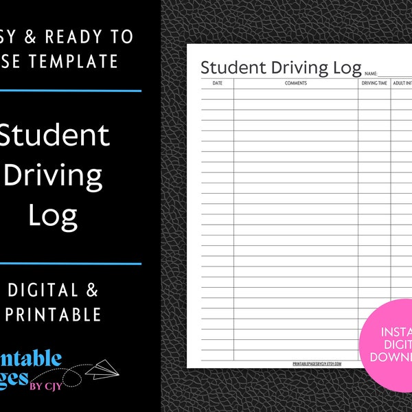 Student Driving Log | Driving Lessons Tracker | Driving License Progress | Printable Driving Prep | Lesson Learnt Log | Driving Test Prep