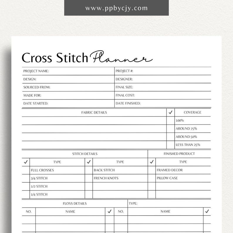 Cross Stitch Planner Printable Template Digital Download Craft Cross Stitch Planner Printable Template Digital Download Craft