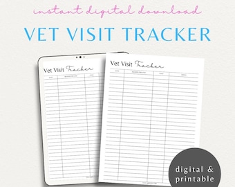 Pet Vet Visit Printable Tracker | Veterinarian Appointment Log | Pet Health Record | Dog Care Record | Cat Care Record | Pet Care Log